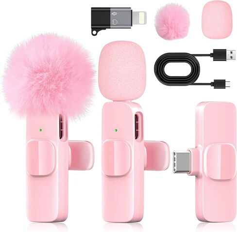 Pink Mini Wireless Microphone for iPhone & Android, Lavalier Microphone with Noise Cancellation, Plug & Play Pink Mic for YouTube, TikTok, Podcast, Live Stream in Saudi Arabia