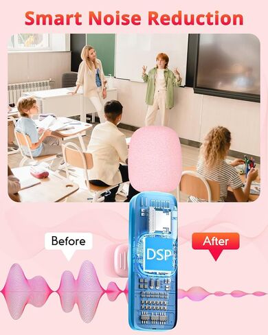 Pink Mini Wireless Microphone for iPhone & Android, Lavalier Microphone with Noise Cancellation, Plug & Play Pink Mic for YouTube, TikTok, Podcast, Live Stream in Saudi Arabia