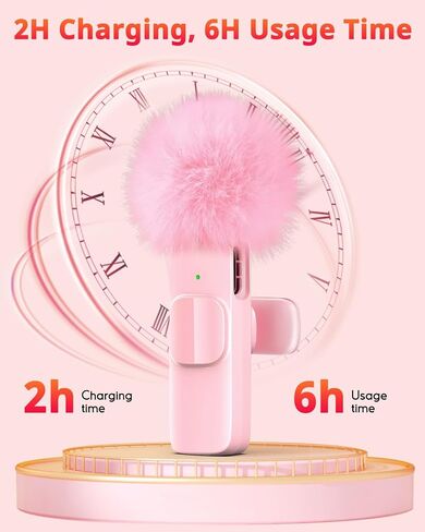 Pink Mini Wireless Microphone for iPhone & Android, Lavalier Microphone with Noise Cancellation, Plug & Play Pink Mic for YouTube, TikTok, Podcast, Live Stream in Saudi Arabia