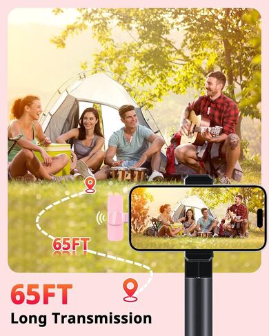 Pink Mini Wireless Microphone for iPhone & Android, Lavalier Microphone with Noise Cancellation, Plug & Play Pink Mic for YouTube, TikTok, Podcast, Live Stream in Saudi Arabia