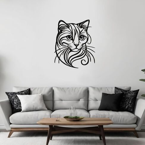 Otoolling Metal Cat Wall Decor Silhouette Black Cat Wall Decor Geometric Animal Art for Living Room Above TV Home Decoration, 10.2 x 10 Inch in Kuwait