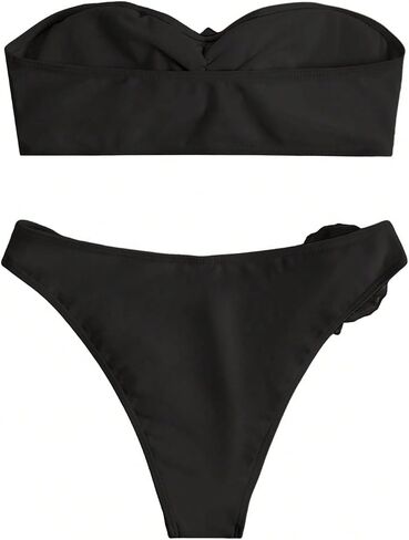 Women's 3D Floral Strapless Bandeau Bikini Set Swimsuit Bathing Suits in Saudi Arabia