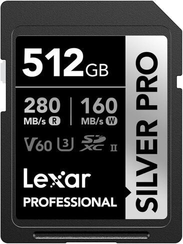 Lexar SILVER PRO SD Card 2x128GB, UHS-II SD Memory Card, V60, U3, C10, Up to 280MB/s Read/120MB/s Write, SDXC Card for DSLR/Camera/Professional Photographer/Videographer/Enthusiast(LSDSIPR128G-B2NAA) in Kuwait