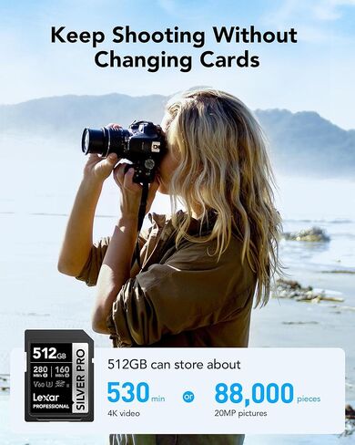 Lexar SILVER PRO SD Card 2x128GB, UHS-II SD Memory Card, V60, U3, C10, Up to 280MB/s Read/120MB/s Write, SDXC Card for DSLR/Camera/Professional Photographer/Videographer/Enthusiast(LSDSIPR128G-B2NAA) in Kuwait