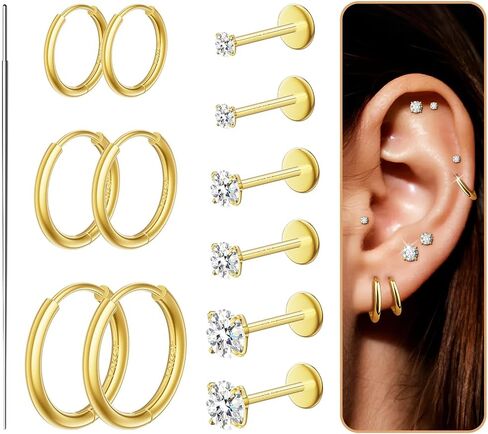 18G Nose Rings Threadless Nose Studs for Women Men 316L Surgical Steel Labret Studs Lip Rings Push in Flat Back Stud Earrings CZ Nose Nostril Tragus Helix Piercing Jewelry Hypoallergenic in Saudi Arabia