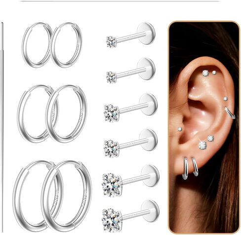 18G Nose Rings Threadless Nose Studs for Women Men 316L Surgical Steel Labret Studs Lip Rings Push in Flat Back Stud Earrings CZ Nose Nostril Tragus Helix Piercing Jewelry Hypoallergenic in Saudi Arabia