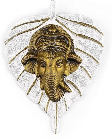 SATVIK Metal Pan Patta Ganesh Decorative Wall Hanging Showpiece Lord Ganesha on Leaf Home Decor. Indian Housewarming Return gift for bulk. Figurine pooja decoration item in Saudi Arabia