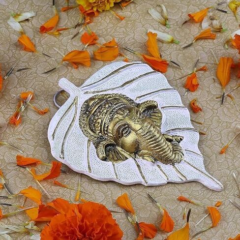 SATVIK Metal Pan Patta Ganesh Decorative Wall Hanging Showpiece Lord Ganesha on Leaf Home Decor. Indian Housewarming Return gift for bulk. Figurine pooja decoration item in Saudi Arabia