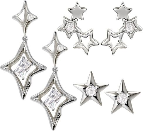 Nosiny 3 PCS y2k أقراط مجموعة Goth Punk Grunge Star Earrings Silver Post Star Stud Jewelry Jewelry Jewelry Y2K for Women Daily Party Birthday Date Tugening Gift in Saudi Arabia