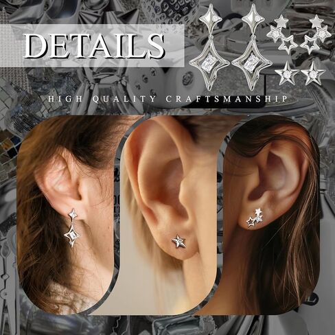 Nosiny 3 PCS y2k أقراط مجموعة Goth Punk Grunge Star Earrings Silver Post Star Stud Jewelry Jewelry Jewelry Y2K for Women Daily Party Birthday Date Tugening Gift in Saudi Arabia