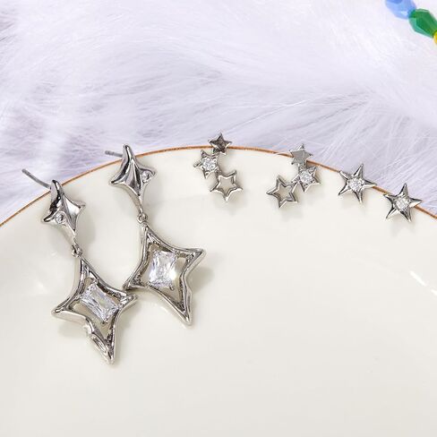 Nosiny 3 PCS y2k أقراط مجموعة Goth Punk Grunge Star Earrings Silver Post Star Stud Jewelry Jewelry Jewelry Y2K for Women Daily Party Birthday Date Tugening Gift in Saudi Arabia