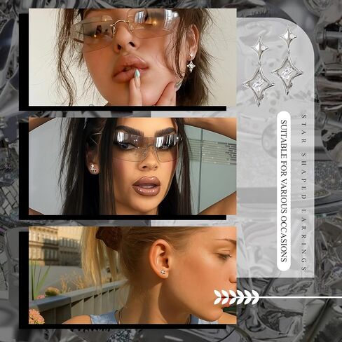 Nosiny 3 PCS y2k أقراط مجموعة Goth Punk Grunge Star Earrings Silver Post Star Stud Jewelry Jewelry Jewelry Y2K for Women Daily Party Birthday Date Tugening Gift in Saudi Arabia
