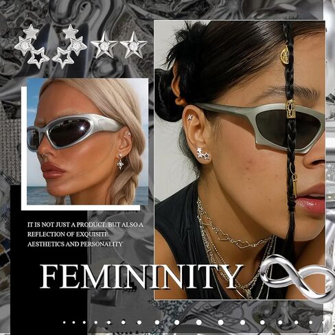 Nosiny 3 PCS y2k أقراط مجموعة Goth Punk Grunge Star Earrings Silver Post Star Stud Jewelry Jewelry Jewelry Y2K for Women Daily Party Birthday Date Tugening Gift in Saudi Arabia