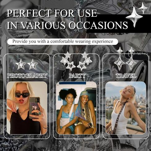 Nosiny 3 PCS y2k أقراط مجموعة Goth Punk Grunge Star Earrings Silver Post Star Stud Jewelry Jewelry Jewelry Y2K for Women Daily Party Birthday Date Tugening Gift in Saudi Arabia