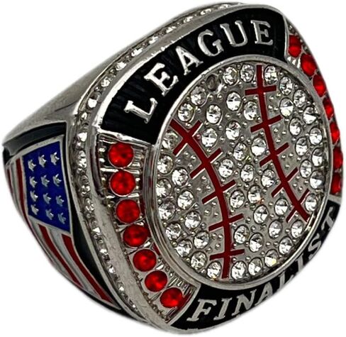 Discount Sports Rings BALL LEAGUE FINALIST RING — SILVER BODY, CLEAR STONES, RED LACES Item 5-31, Clear,Silver in Saudi Arabia
