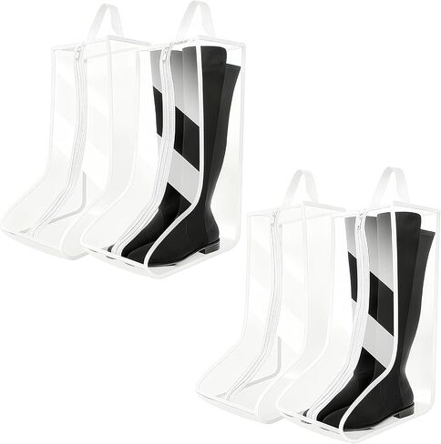4Pack Boot Bags for Cowboy Boots Portable Tall Boot Storage Organizer Shoe Bags for Travel with Dust Covers (Clear Black) in Saudi Arabia