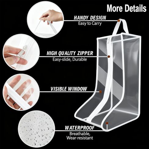 4Pack Boot Bags for Cowboy Boots Portable Tall Boot Storage Organizer Shoe Bags for Travel with Dust Covers (Clear Black) in Saudi Arabia