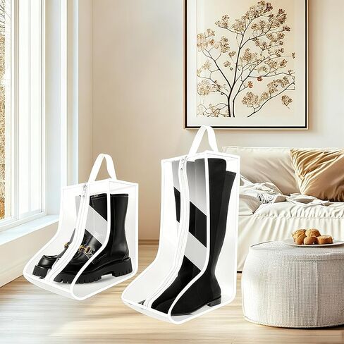 4Pack Boot Bags for Cowboy Boots Portable Tall Boot Storage Organizer Shoe Bags for Travel with Dust Covers (Clear Black) in Saudi Arabia