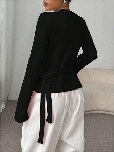 Verdusa Women's V Neck Wrap Tie Front Cardigan Sweaters Casual Knit Outerwear in Saudi Arabia