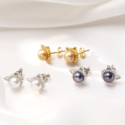 Pearl Earrings for Women, S925 Sterling Silver and Zircon Stud Earrings, Freshwater Cultured Pearls Jewelry Gifts for Mom Grandmother in Kuwait