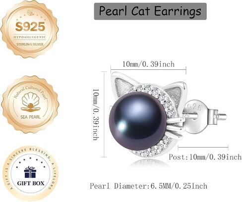 Pearl Earrings for Women, S925 Sterling Silver and Zircon Stud Earrings, Freshwater Cultured Pearls Jewelry Gifts for Mom Grandmother in Kuwait