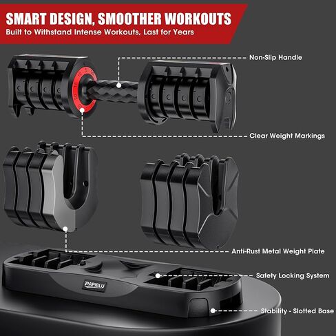 مجموعة دمبل قابلة للتعديل مكونة من قطعتين، مجموعة دمبل بوزن قابل للتعديل بوزن 25 رطل، 5 في 1 أوزان مجانية مع مقبض مضاد للانزلاق للصالة الرياضية المنزلية، تدريب قوة الجسم بالكامل (رجال ونساء) in Kuwait