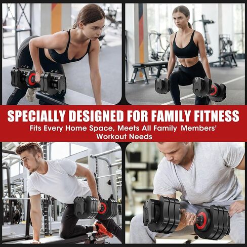 مجموعة دمبل قابلة للتعديل مكونة من قطعتين، مجموعة دمبل بوزن قابل للتعديل بوزن 25 رطل، 5 في 1 أوزان مجانية مع مقبض مضاد للانزلاق للصالة الرياضية المنزلية، تدريب قوة الجسم بالكامل (رجال ونساء) in Kuwait
