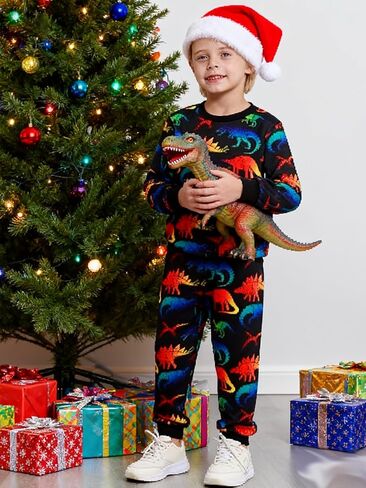 Toddler Boy Clothes Dinosaur Print Long Sleeve Toddler Clothes for Boys T-Rex Sweatpants Set Fall Winter Outfits 2-8T in Saudi Arabia