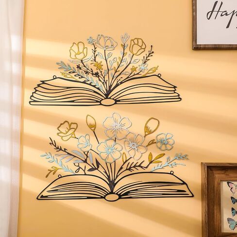 Honeydak 3 PCS قراءة المعادن كتاب زهرة جدار الفن ديكور جدار أسود معلقة ديكور مكتبة علامة صورة ظلية عشاق المعلم هدية الجدار منحوتات للمنزل غرفة المعيشة غرفة نوم غرفة نوم in Saudi Arabia