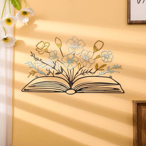 Honeydak 3 PCS قراءة المعادن كتاب زهرة جدار الفن ديكور جدار أسود معلقة ديكور مكتبة علامة صورة ظلية عشاق المعلم هدية الجدار منحوتات للمنزل غرفة المعيشة غرفة نوم غرفة نوم in Saudi Arabia