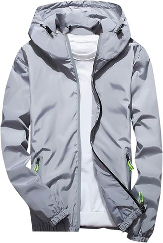 JiXiang Windbreaker Jackets for Men Fall Casual Zippered Waterproof Lightweight Raincoat With Hood Hiking Cycling Sportswear in Saudi Arabia