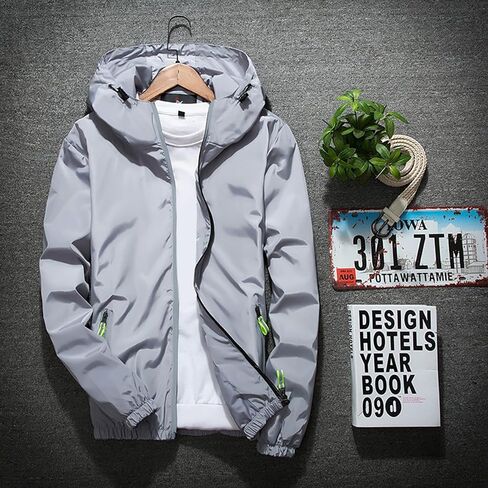 JiXiang Windbreaker Jackets for Men Fall Casual Zippered Waterproof Lightweight Raincoat With Hood Hiking Cycling Sportswear in Saudi Arabia