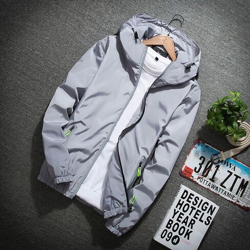 JiXiang Windbreaker Jackets for Men Fall Casual Zippered Waterproof Lightweight Raincoat With Hood Hiking Cycling Sportswear in Saudi Arabia