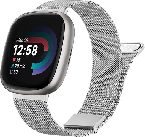 أربطة معدنية لـ Fitbit Versa 4/Fitbit Versa 3/Sense 2/Fitbit Sense، حزام سوار بحلقة بديلة من الفولاذ المقاوم للصدأ قابل للتعديل مع قفل مغناطيسي in Saudi Arabia