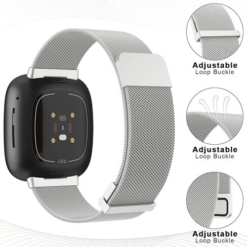 أربطة معدنية لـ Fitbit Versa 4/Fitbit Versa 3/Sense 2/Fitbit Sense، حزام سوار بحلقة بديلة من الفولاذ المقاوم للصدأ قابل للتعديل مع قفل مغناطيسي in Saudi Arabia