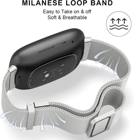 أربطة معدنية لـ Fitbit Versa 4/Fitbit Versa 3/Sense 2/Fitbit Sense، حزام سوار بحلقة بديلة من الفولاذ المقاوم للصدأ قابل للتعديل مع قفل مغناطيسي in Saudi Arabia