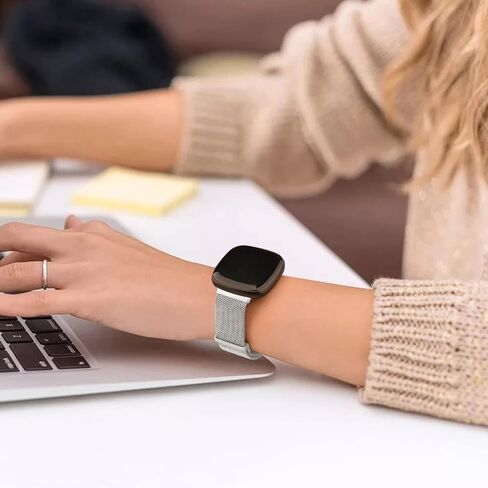 أربطة معدنية لـ Fitbit Versa 4/Fitbit Versa 3/Sense 2/Fitbit Sense، حزام سوار بحلقة بديلة من الفولاذ المقاوم للصدأ قابل للتعديل مع قفل مغناطيسي in Saudi Arabia