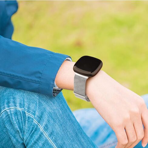 أربطة معدنية لـ Fitbit Versa 4/Fitbit Versa 3/Sense 2/Fitbit Sense، حزام سوار بحلقة بديلة من الفولاذ المقاوم للصدأ قابل للتعديل مع قفل مغناطيسي in Saudi Arabia