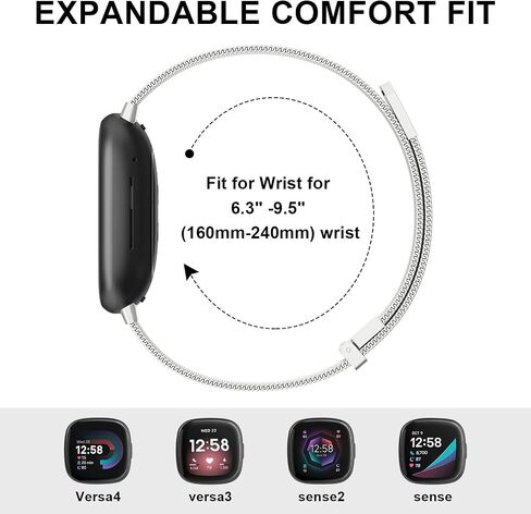 أربطة معدنية لـ Fitbit Versa 4/Fitbit Versa 3/Sense 2/Fitbit Sense، حزام سوار بحلقة بديلة من الفولاذ المقاوم للصدأ قابل للتعديل مع قفل مغناطيسي in Saudi Arabia