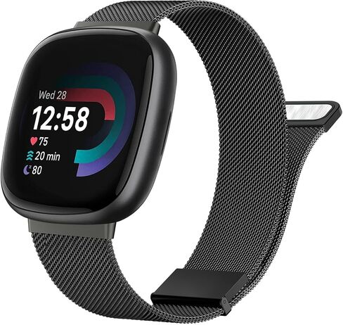 أربطة معدنية لـ Fitbit Versa 4/Fitbit Versa 3/Sense 2/Fitbit Sense، حزام سوار بحلقة بديلة من الفولاذ المقاوم للصدأ قابل للتعديل مع قفل مغناطيسي in Kuwait