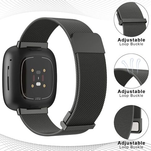 أربطة معدنية لـ Fitbit Versa 4/Fitbit Versa 3/Sense 2/Fitbit Sense، حزام سوار بحلقة بديلة من الفولاذ المقاوم للصدأ قابل للتعديل مع قفل مغناطيسي in Kuwait
