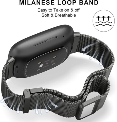 أربطة معدنية لـ Fitbit Versa 4/Fitbit Versa 3/Sense 2/Fitbit Sense، حزام سوار بحلقة بديلة من الفولاذ المقاوم للصدأ قابل للتعديل مع قفل مغناطيسي in Kuwait
