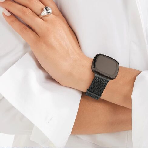 أربطة معدنية لـ Fitbit Versa 4/Fitbit Versa 3/Sense 2/Fitbit Sense، حزام سوار بحلقة بديلة من الفولاذ المقاوم للصدأ قابل للتعديل مع قفل مغناطيسي in Kuwait