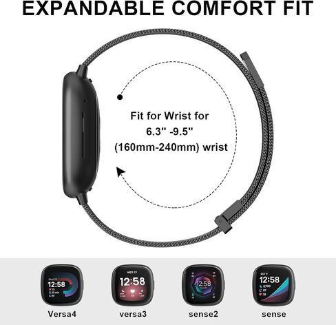 أربطة معدنية لـ Fitbit Versa 4/Fitbit Versa 3/Sense 2/Fitbit Sense، حزام سوار بحلقة بديلة من الفولاذ المقاوم للصدأ قابل للتعديل مع قفل مغناطيسي in Kuwait
