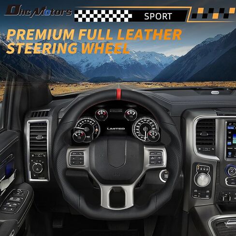 Genuine Carbon Fiber Steering Wheel for 2018-2024 Ram 1500 with NAPPA Perforated Leather Sides Ergonomic D-Shape Flat Bottom Design Retains OEM Heating Function（Without paddle holes） in Kuwait
