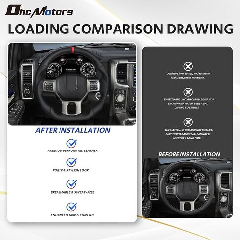Genuine Carbon Fiber Steering Wheel for 2018-2024 Ram 1500 with NAPPA Perforated Leather Sides Ergonomic D-Shape Flat Bottom Design Retains OEM Heating Function（Without paddle holes） in Kuwait