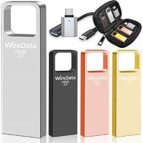 32GB USB 3.0 Flash Drive 4-Pack with USB-C Adapters, Metal Mini Design, 100MB/s Read Speed, Storage Case Included, Pink Gold Gray Silver in Kuwait