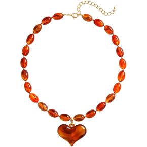 Amber Acrylic Chunky Heart Penadnt Necklace for Women Exaggerated Statement Puff Heart Choker Necklace in Kuwait
