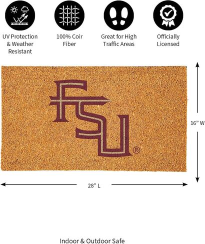 Team Sports America NCAA Florida State University Natural Coir Doormat | Official Full Color Team Logo | 28 x 16 Inches | Non Slip Back | Front Door Welcome Floor Mats | Indoor Outdoor Entrance Rug in Saudi Arabia