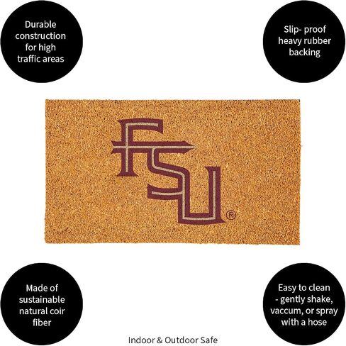 Team Sports America NCAA Florida State University Natural Coir Doormat | Official Full Color Team Logo | 28 x 16 Inches | Non Slip Back | Front Door Welcome Floor Mats | Indoor Outdoor Entrance Rug in Saudi Arabia
